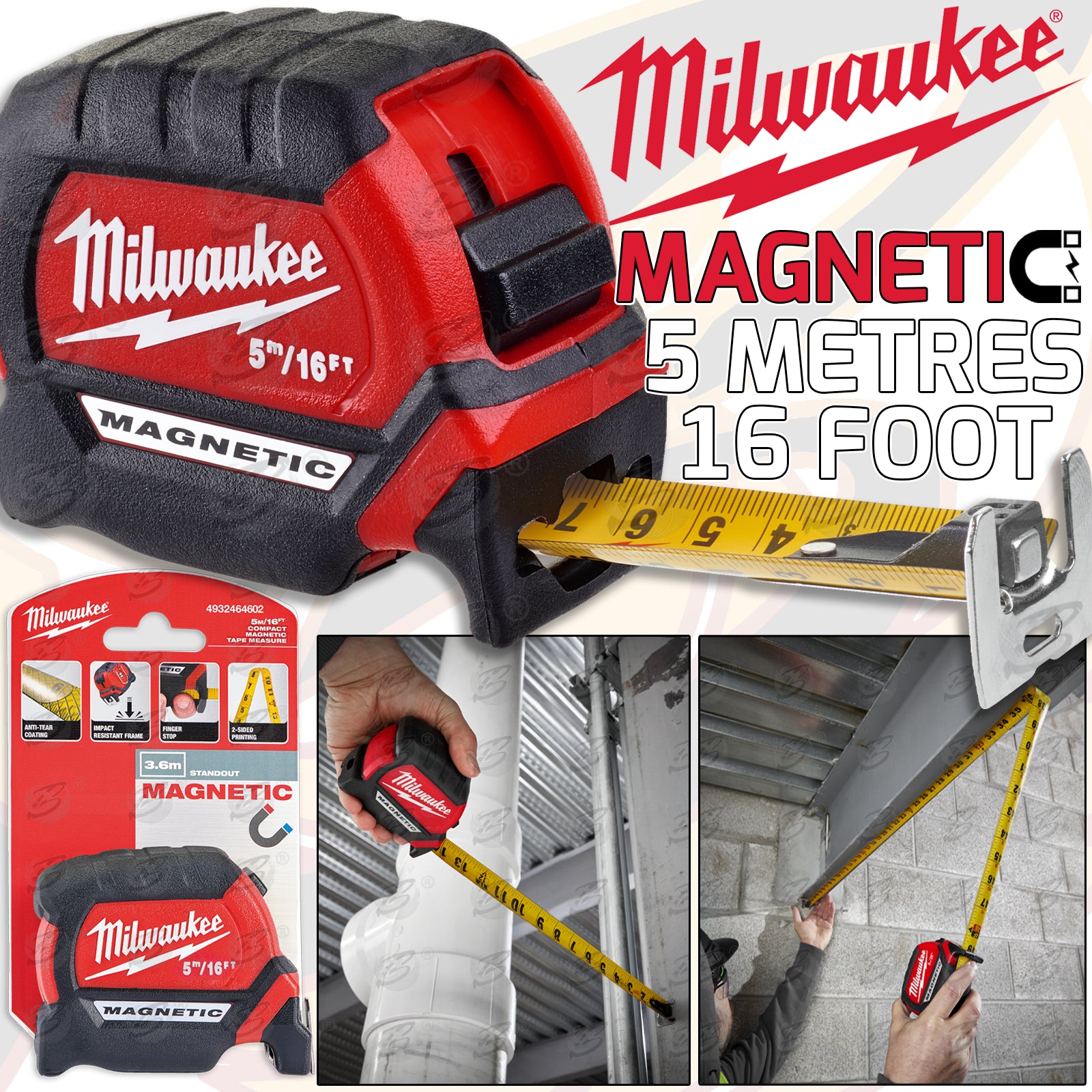 Milwaukee 5m Tape Measure Wide Blade 33mm 4932471815, Red