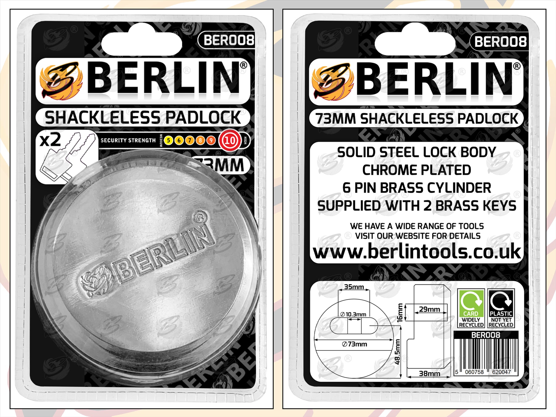 BERLIN 73MM HEAVY DUTY ROUND SHACKLELESS PADLOCK ( x24 )