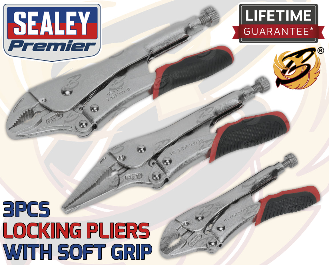 SEALEY 3PCS LOCKING PLIER SET WITH SOFT GRIP HANDLES