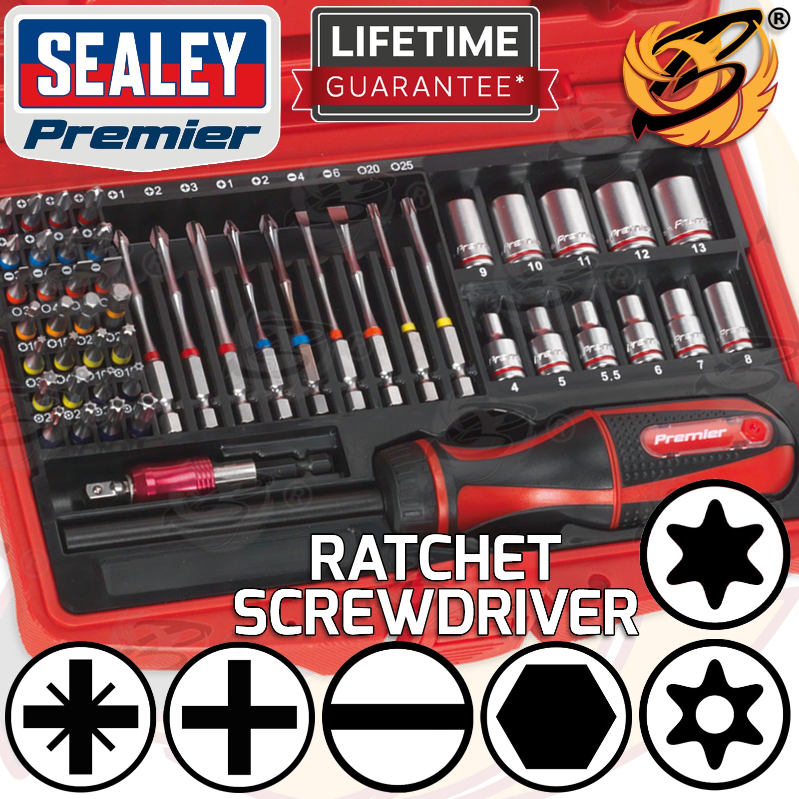 SEALEY 51PCS FINE TOOTH RATCHET SCREWDRIVER & ACCESSORIES