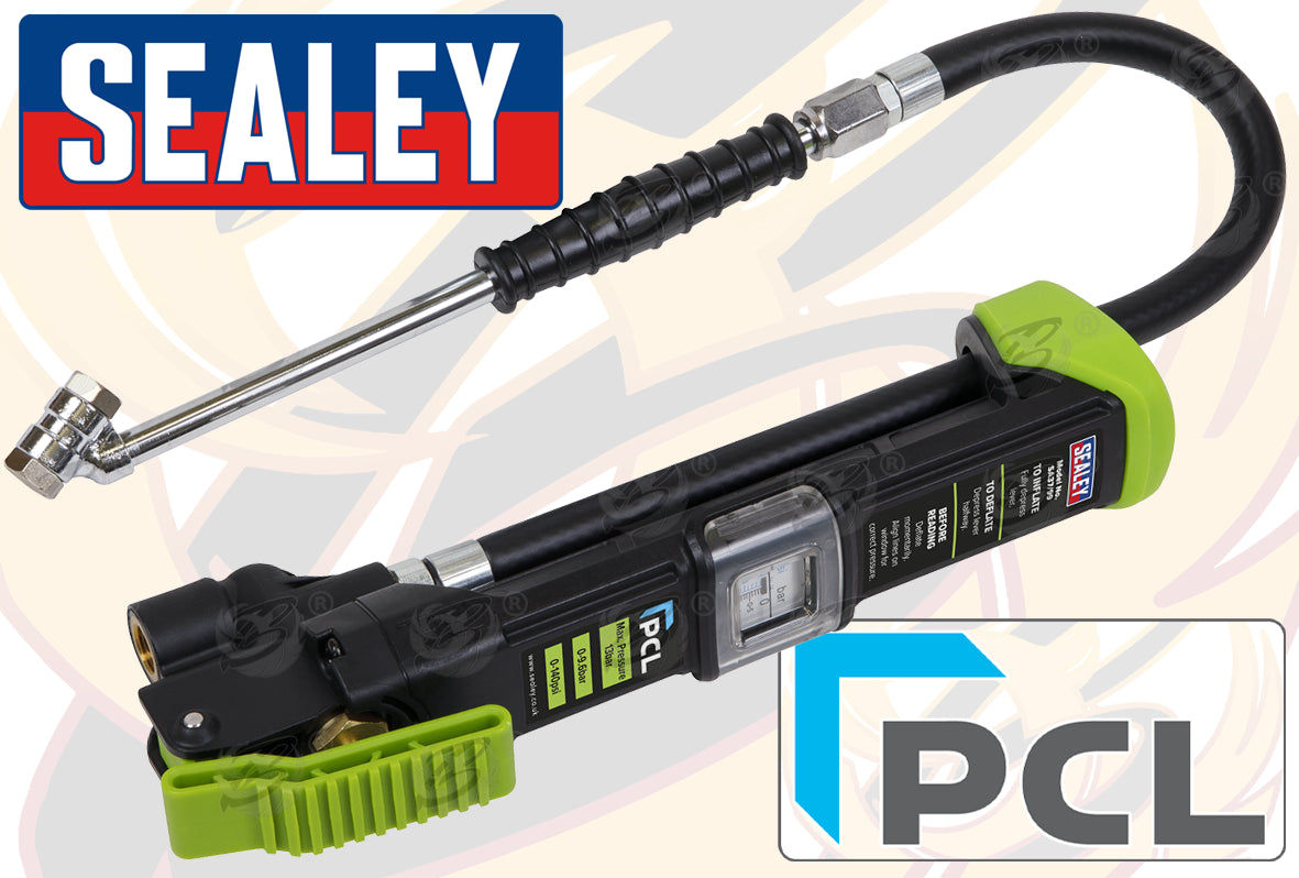 SEALEY PCL AIRLITE ECO TYRE INFLATOR WITH TWIN HOLD-ON CONNECTORS 0 - 140PSI