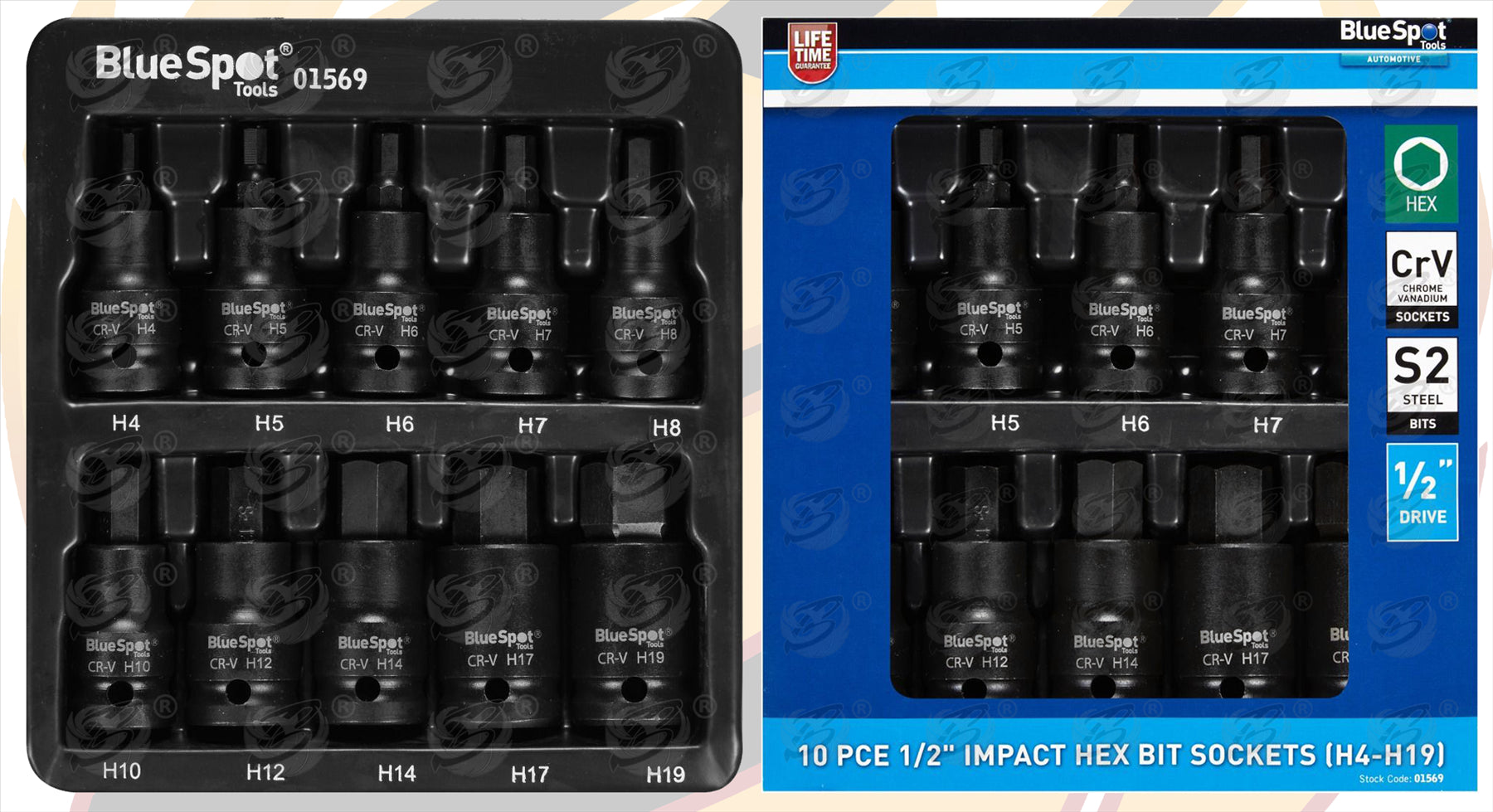 BLUESPOT 20PCS 1/2" DRIVE IMPACT HEX & TORX BIT SOCKETS ( H4 - H19 ) ( T20 - T70 )