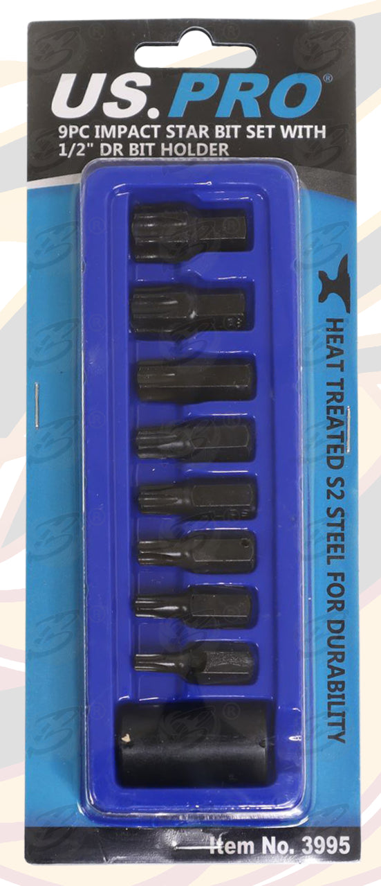 US PRO 9PCS 1/2" DRIVE IMPACT TORX BIT SOCKETS T30 - T70