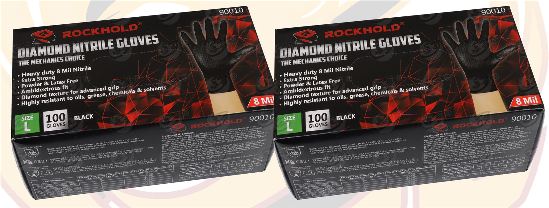 ROCKHOLD HEAVY DUTY BLACK 8 MIL NITRILE DIAMOND GRIP GLOVES ( LARGE - 200 GLOVES )