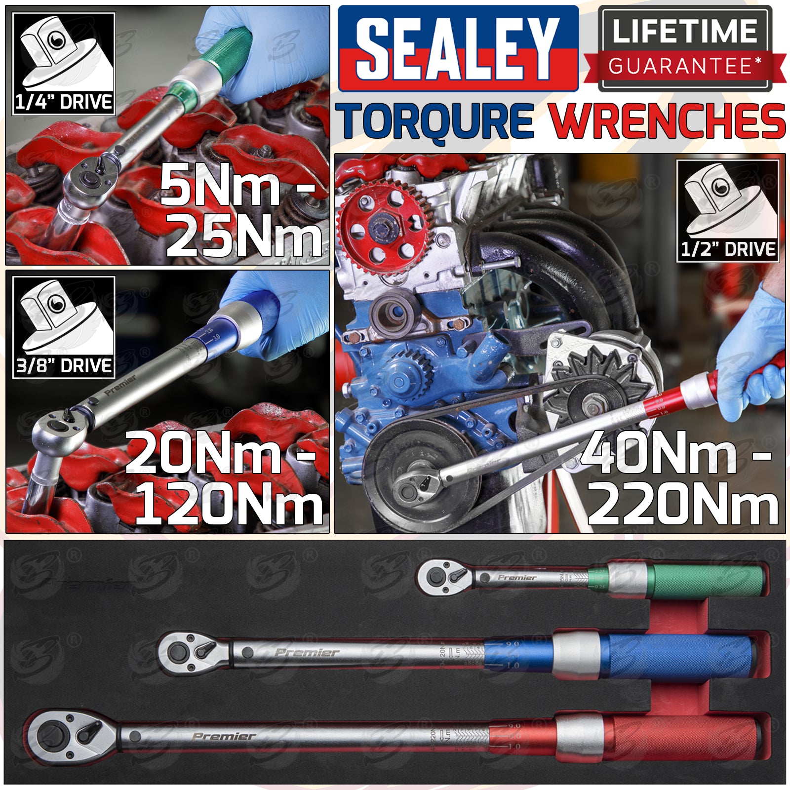 SEALEY 3PCS 1/4" & 3/8" & 1/2" DRIVE CALIBRATED TORQUE WRENCH SET