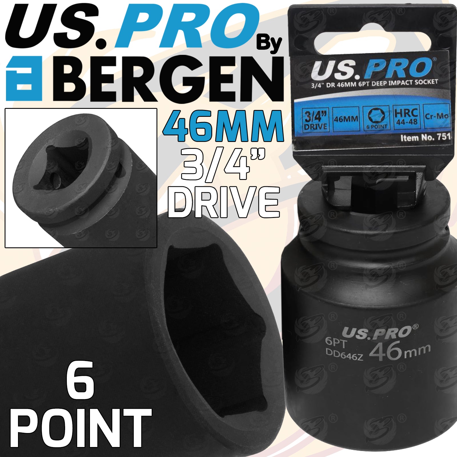 US PRO 46MM 3/4" DRIVE 6 POINT DEEP IMPACT SOCKET ( SINGLE )