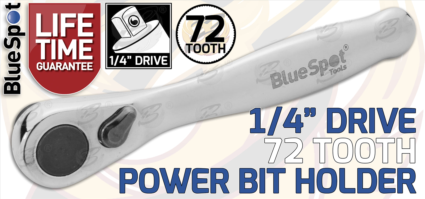 BLUESPOT MINI 1/4" DRIVE 72 TOOTH POWER BIT HOLDER ( RATCHET HANDLE )