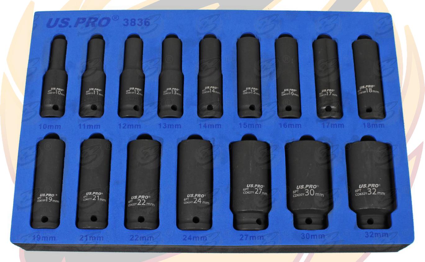 US PRO 19PCS 1/2" DRIVE 6 POINT DEEP IMPACT SOCKETS & EXTENSIONS 10MM - 32MM