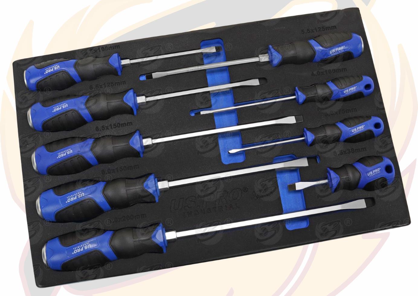 US PRO INDUSTRIAL 9PCS MAGNETIC GO THROUGH SCREWDRIVER SET ( SLOTTED )