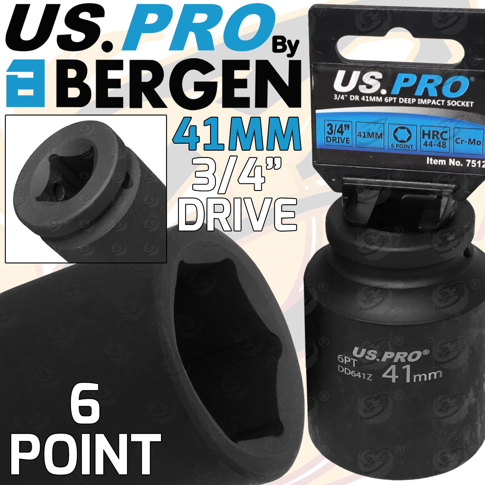 US PRO 41MM 3/4" DRIVE 6 POINT DEEP IMPACT SOCKET ( SINGLE )