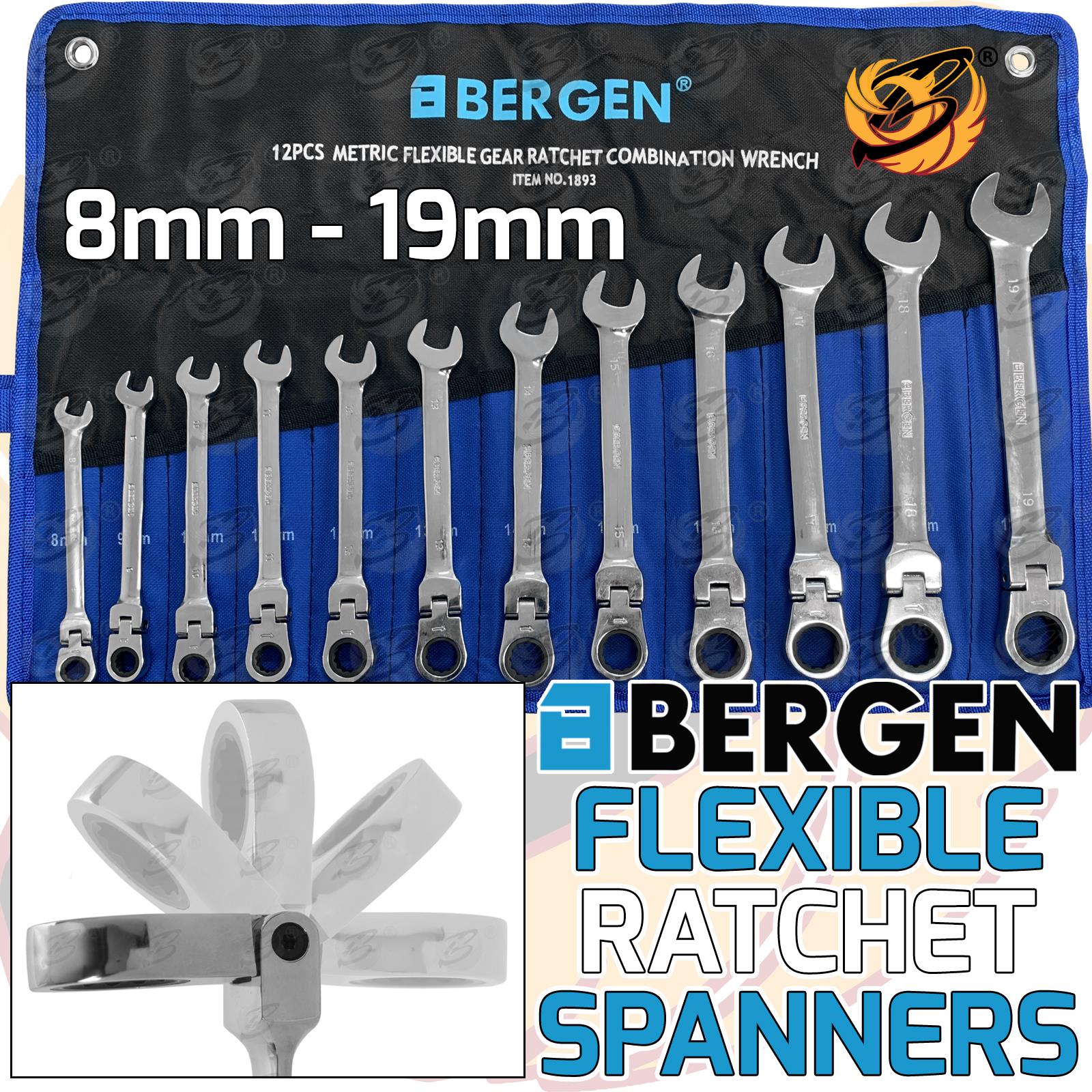 BERGEN 12PCS COMBINATION FLEXIBLE RATCHET SPANNER SET 8MM - 19MM