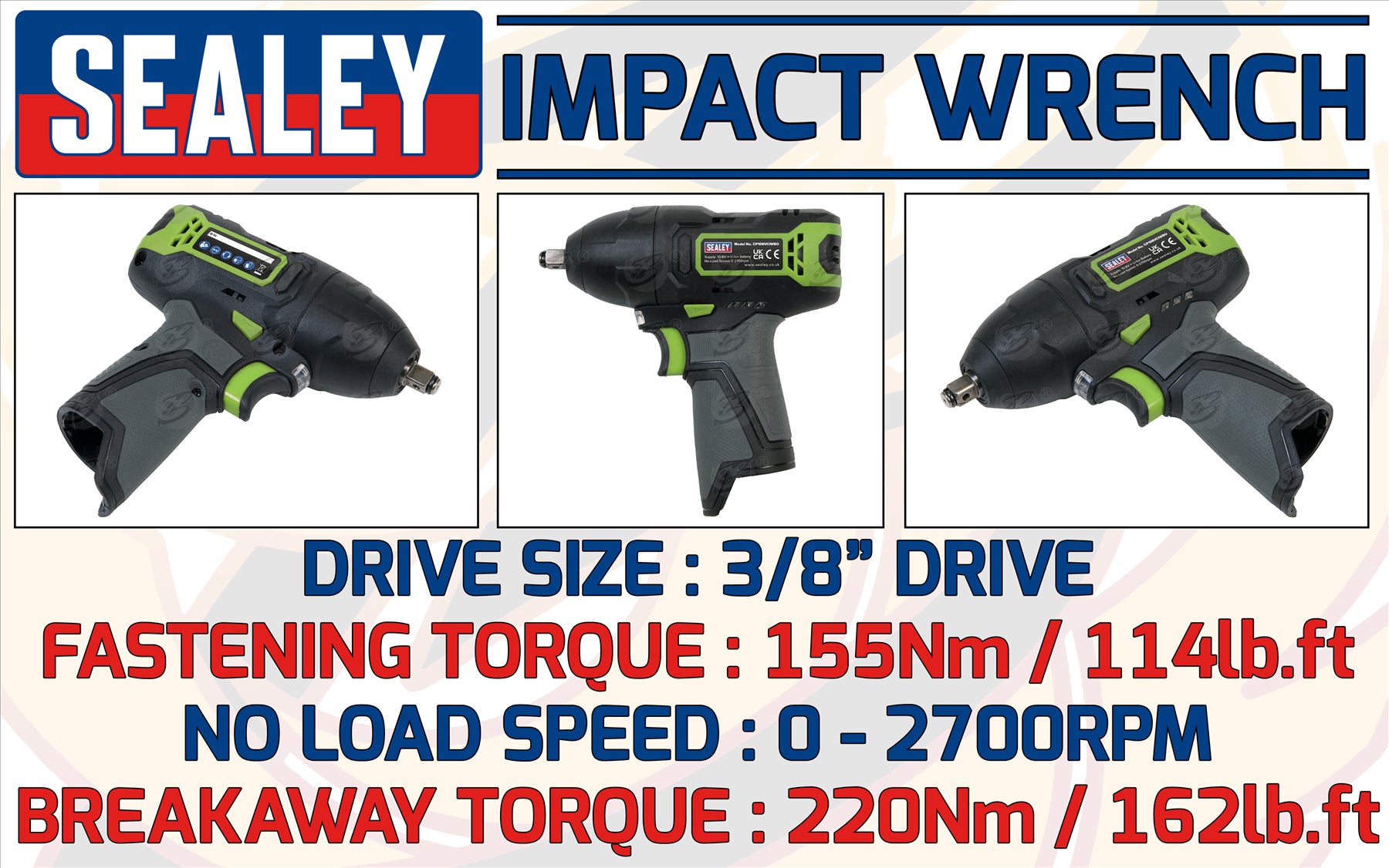 SEALEY 10.8V 3/8" DRIVE CORDLESS COMBO KIT ( DRILL - RATCHET WRENCH - IMPACT WRENCH - IMPACT DRIVER )