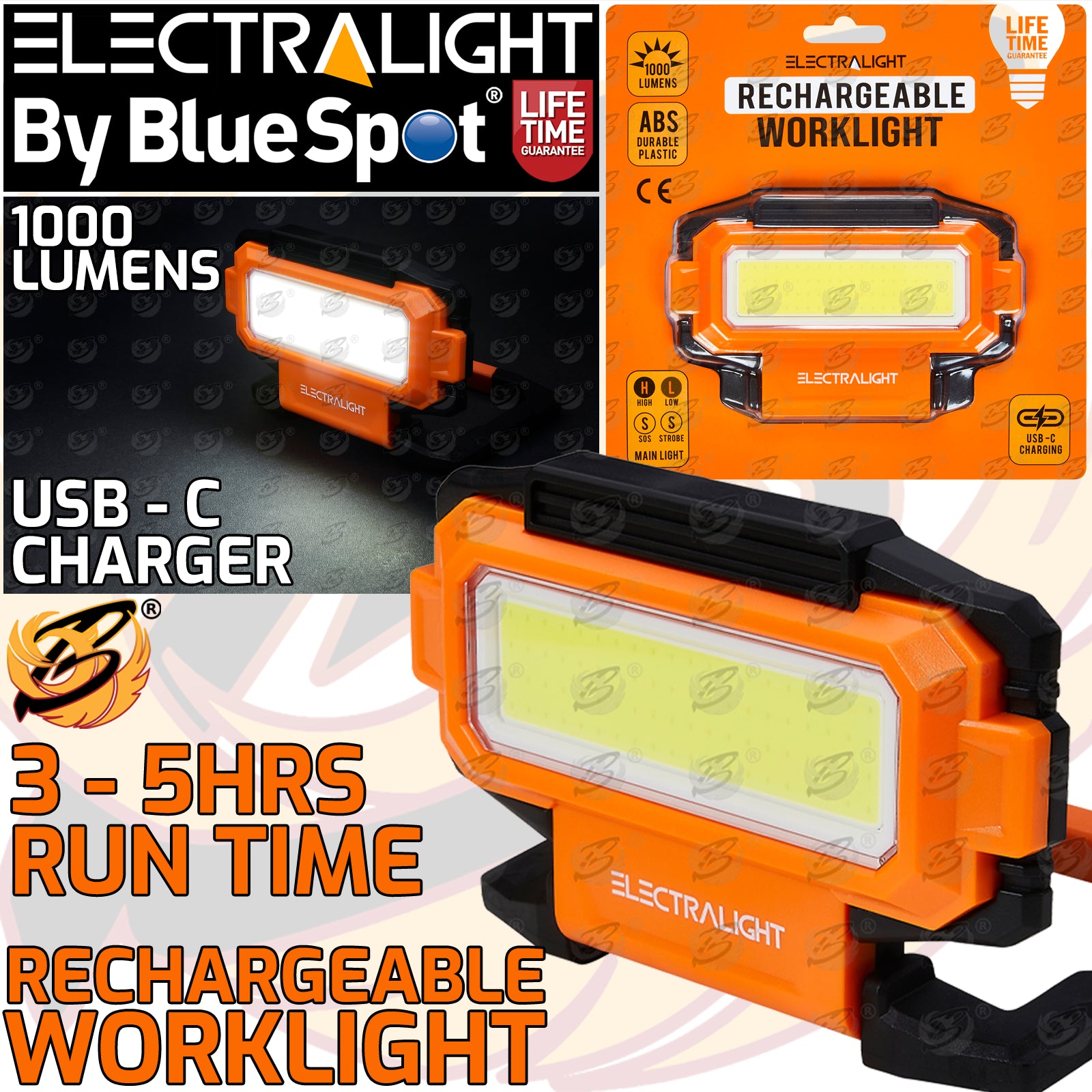 ELECTRALIGHT 1000 LUMEN RECHARGEABLE WORK LIGHT