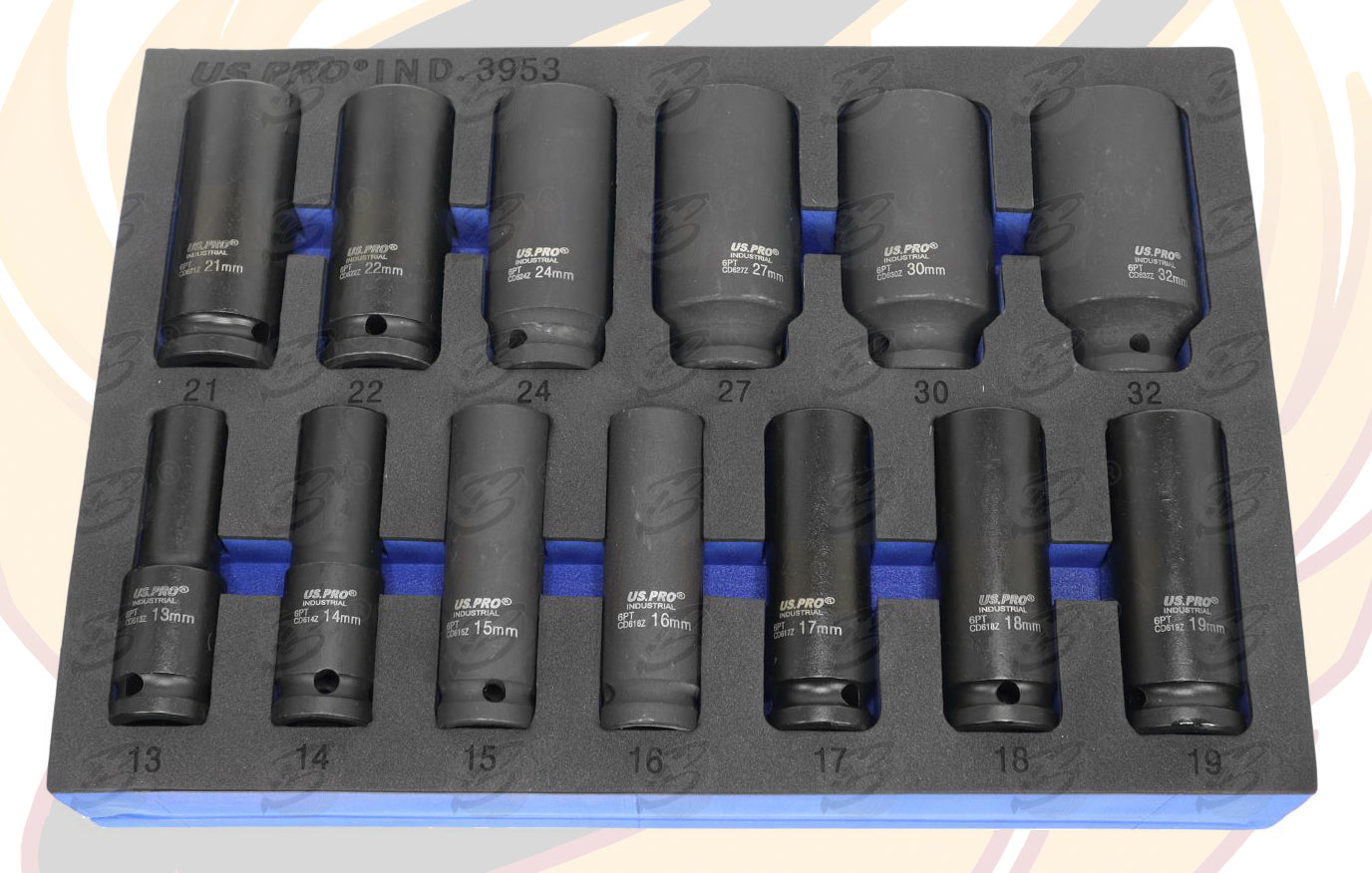 US PRO INDUSTRIAL 13PCS 1/2" DRIVE 6 POINT DEEP IMPACT SOCKETS 13MM - 32MM