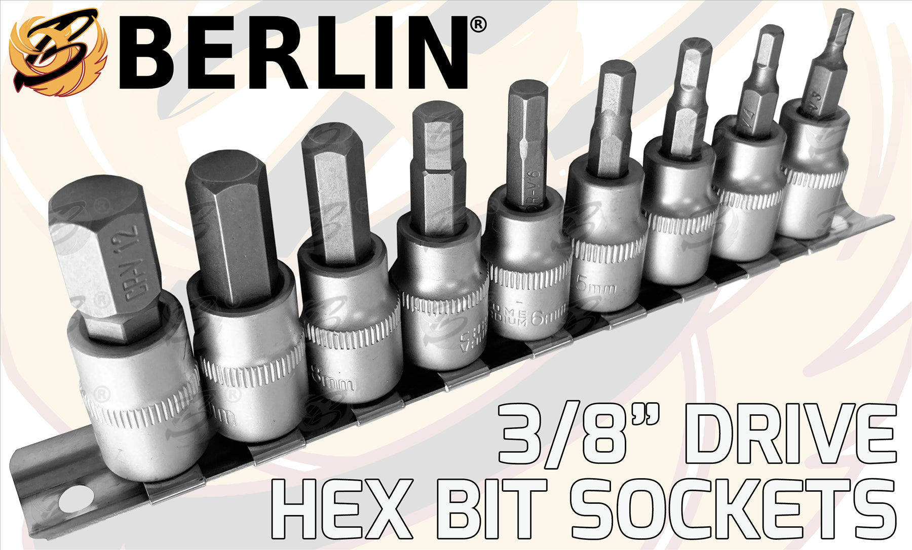 BERLIN 9PCS 3/8" DRIVE HEX BIT SOCKETS H3 - H12