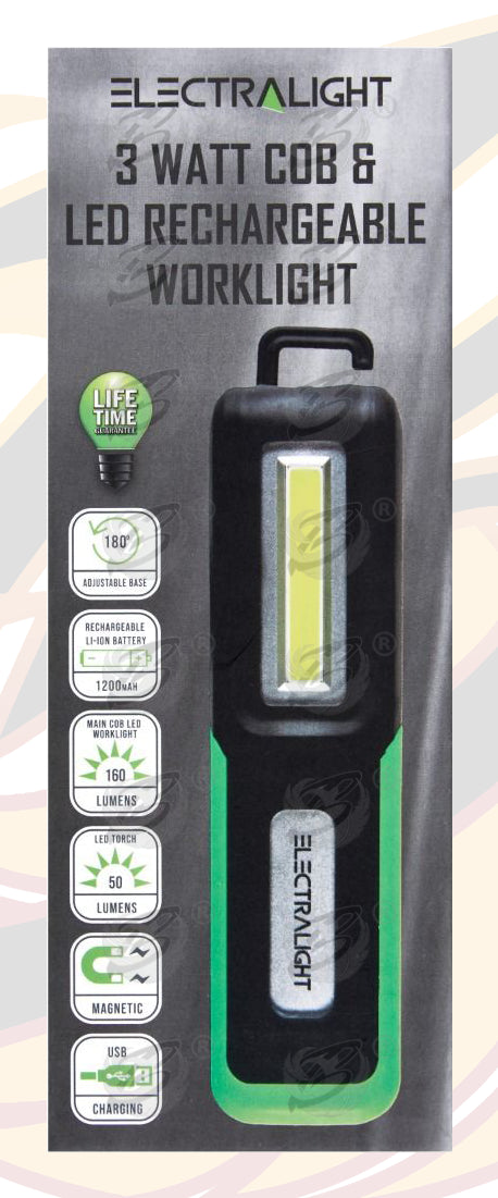 ELECTRALIGHT 3W RECHARGEABLE COB LED WORKLIGHT ( 50 / 160 LUMENS )