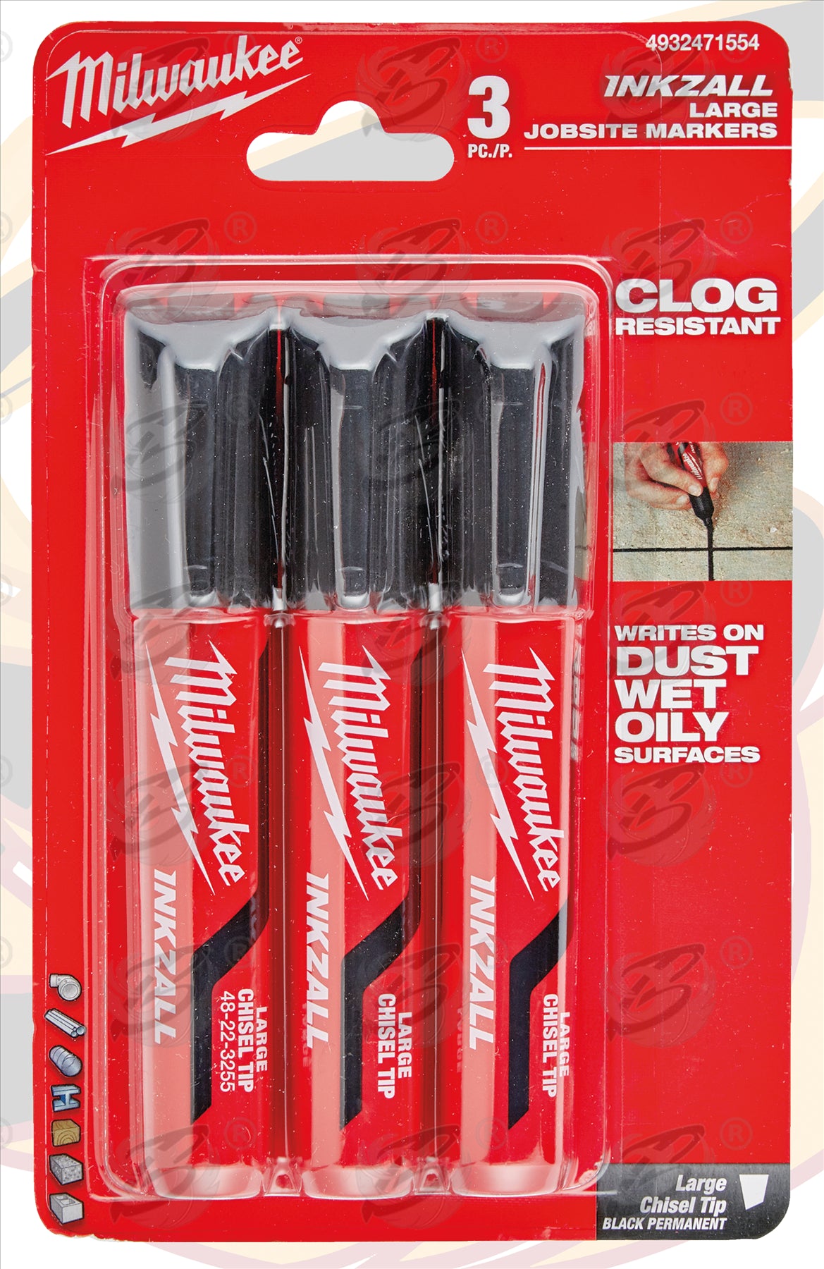 MILWAUKEE INKZALL LARGE CHISEL TIP ALL SURFACE MARKER PENS ( X 3 )