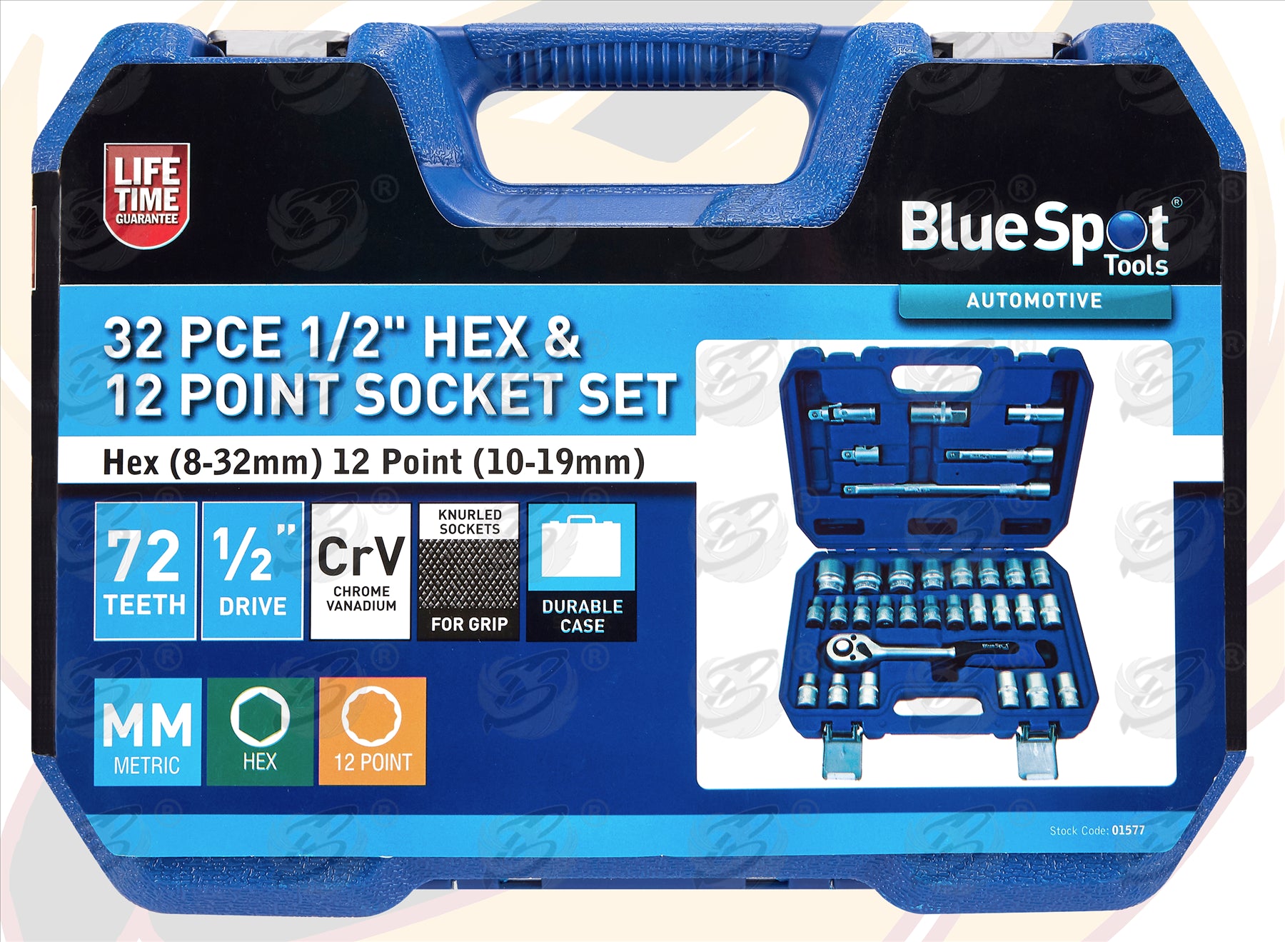 BLUESPOT 32PCS 1/2"DRIVE 6 POINT & 12 POINT SOCKET SET 8MM - 32MM