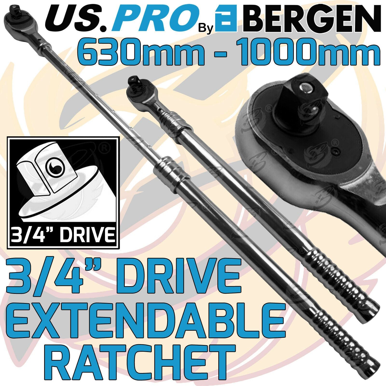 US PRO 3/4" DRIVE 24 TOOTH EXTENDABLE RATCHET HANDLE