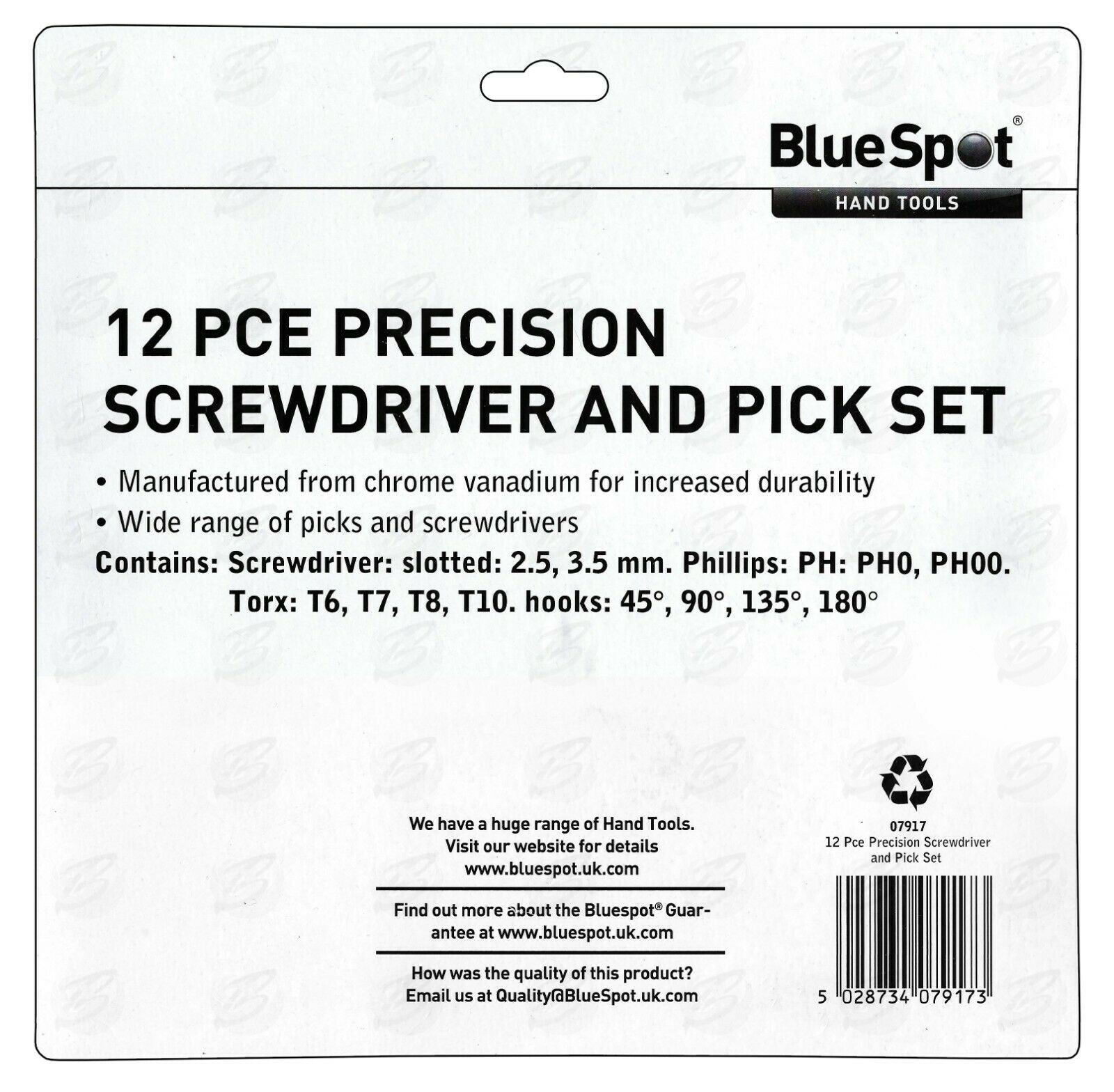 BLUESPOT 12PCS PRECISION HOOK, PICK & SCREWDRIVER SET