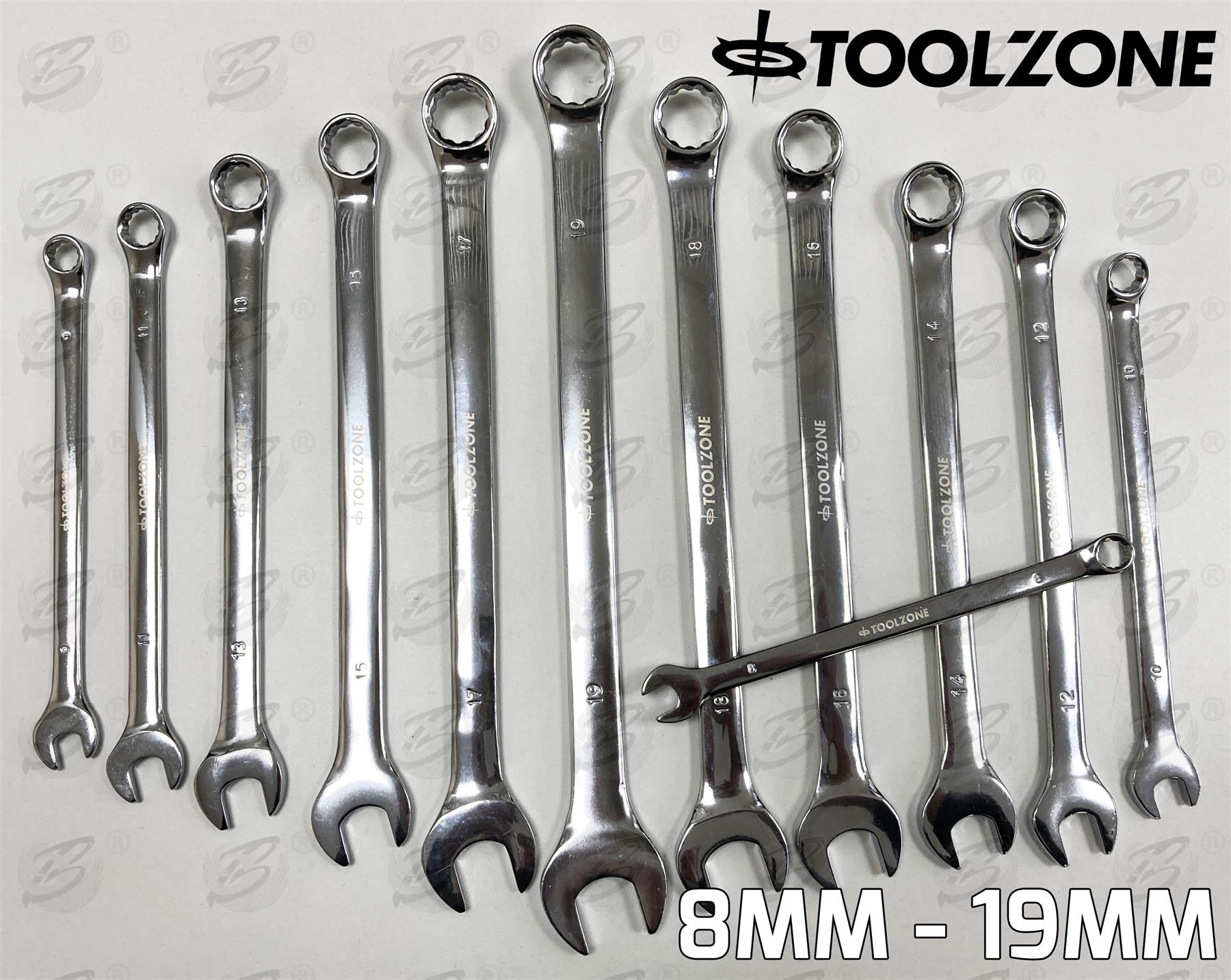 TOOLZONE 12PCS EXTRA LONG COMBINATION SPANNER SET 8MM - 19MM
