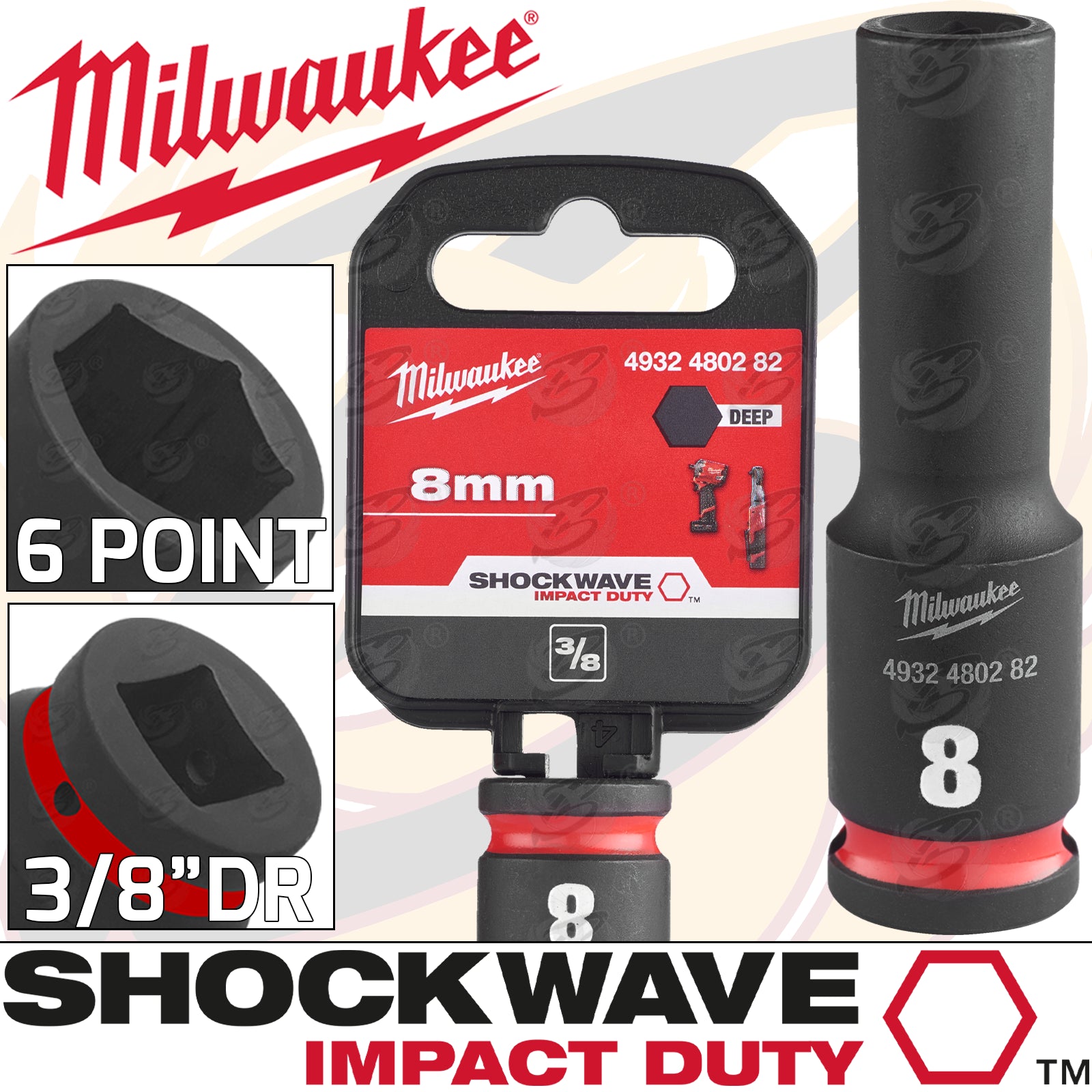 MILWAUKEE 8MM 3/8" DRIVE 6 POINT DEEP IMPACT SOCKET ( SINGLE )