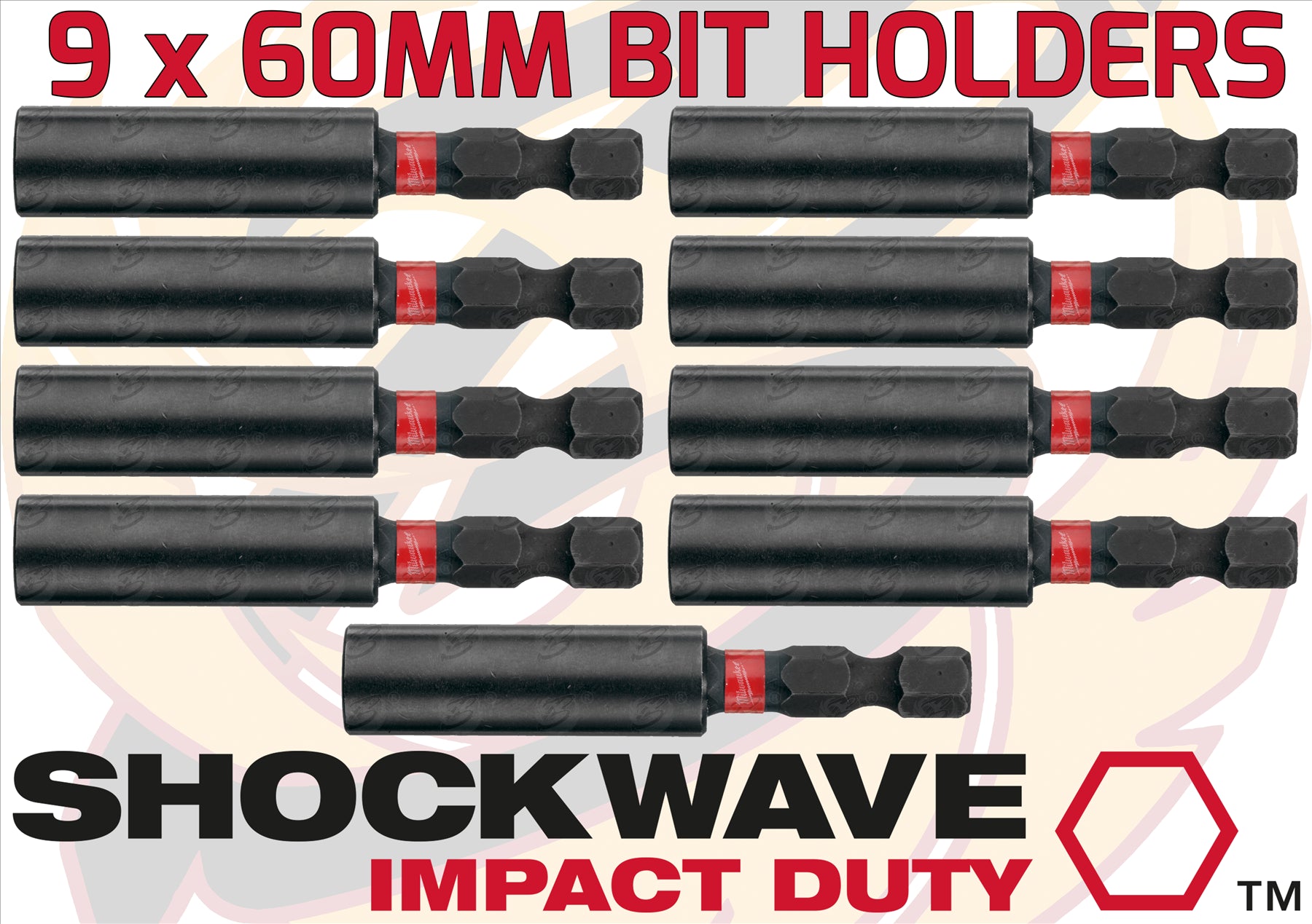 MILWAUKEE 60MM MAGNETIC BIT HOLDER ( SHOCKWAVE IMPACT DUTY ) ( X 9 )