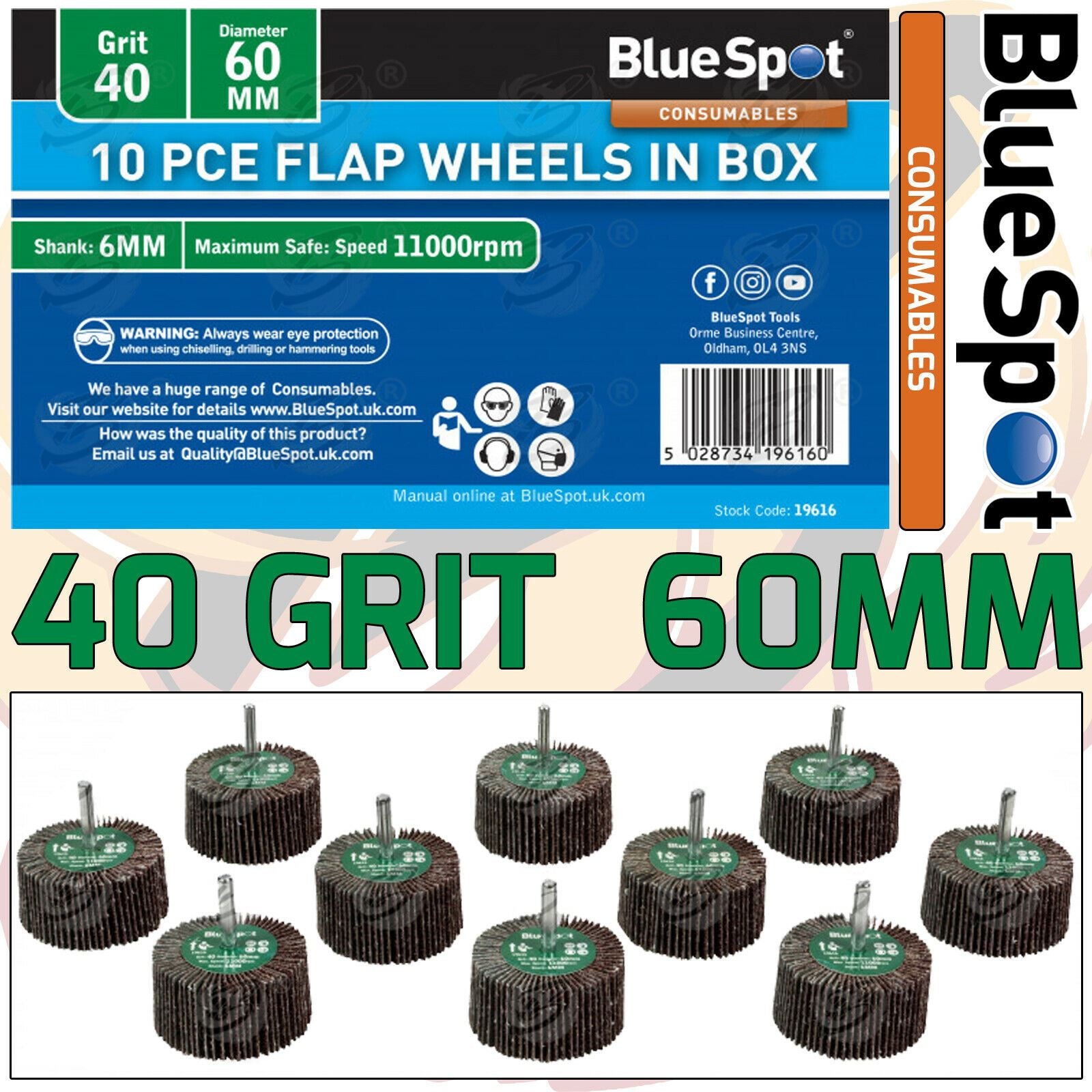 BLUESPOT 10PCS FLAP WHEEL DISCS ( 40 GRIT - 60MM )
