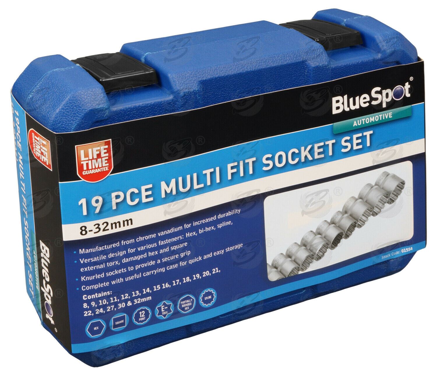 BLUESPOT 19PCS 1/2" DRIVE GEAR LOCK SOCKETS 8MM - 32MM