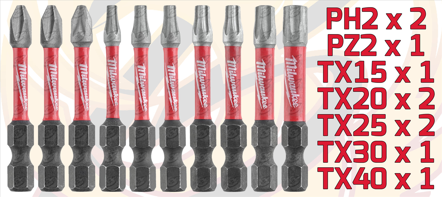 MILWAUKEE 10PCS IMPACT DRILL / DRIVER BIT SET ( SHOCKWAVE IMPACT DUTY )