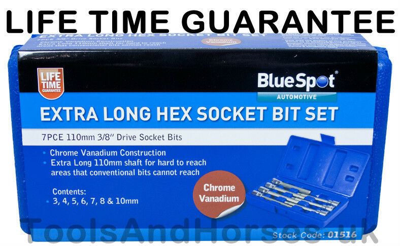 BLUESPOT 7PCS 3/8" DRIVE EXTRA LONG HEX BIT SOCKETS H3 - H10