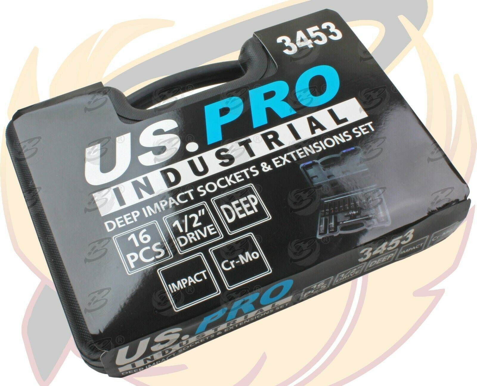 US PRO INDUSTRIAL 16PCS 1/2" DRIVE 6 POINT DEEP IMPACT SOCKETS & EXTENSIONS 10MM - 27MM