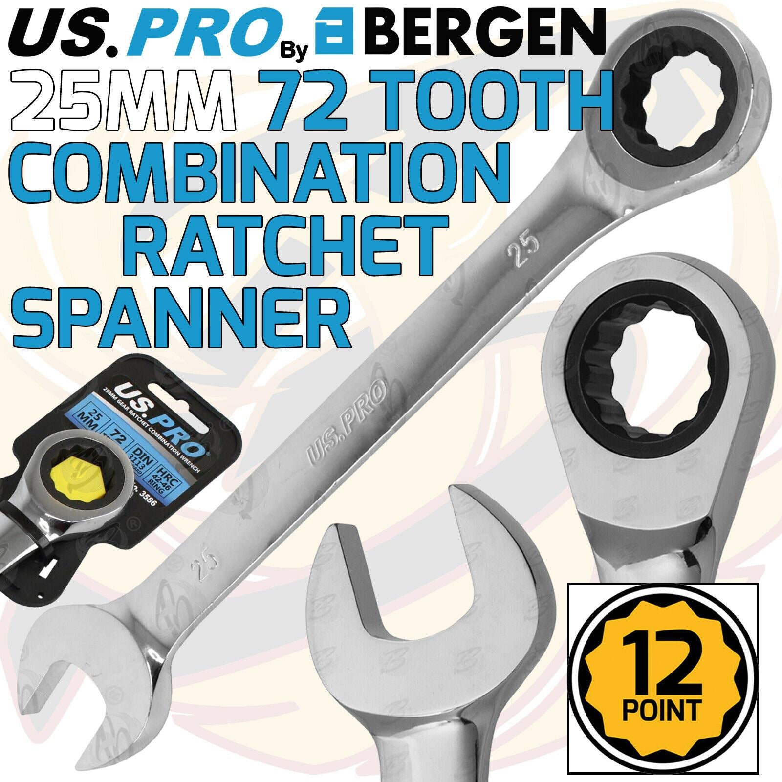 US PRO 25MM 72 TOOTH RATCHET SPANNER