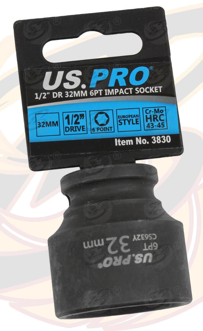 US PRO 32MM 1/2" DRIVE 6 POINT SHALLOW IMPACT SOCKET ( SINGLE )