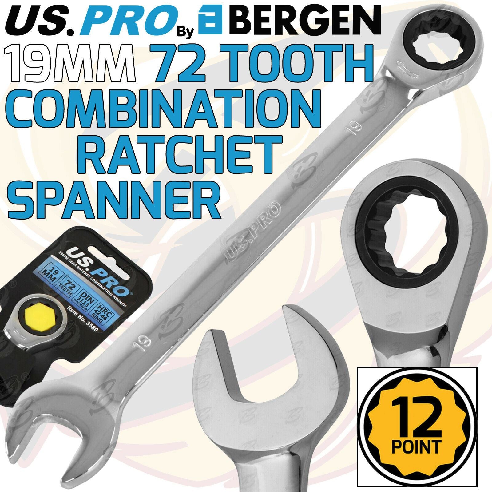 US PRO 19MM 72 TOOTH RATCHET SPANNER