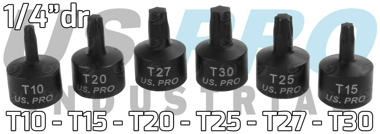 US PRO 10PCS 1/4" & 3/8" DRIVE STUBBY IMPACT TORX BIT SOCKETS T10 - T50