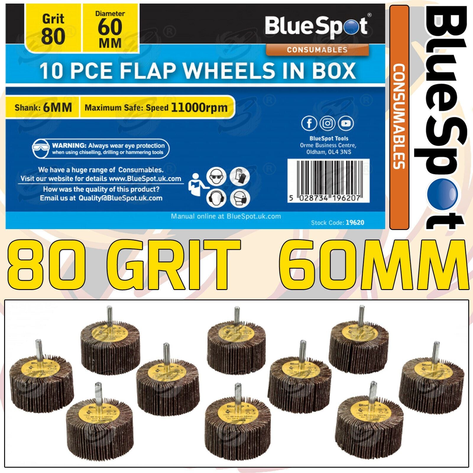 BLUESPOT 10PCS FLAP WHEEL DISCS ( 80 GRIT - 60MM )