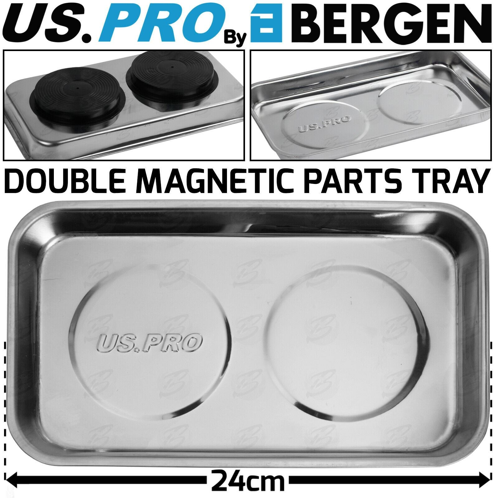 US PRO 9" STAINLESS STEEL DOUBLE MAGNETIC PARTS TRAY