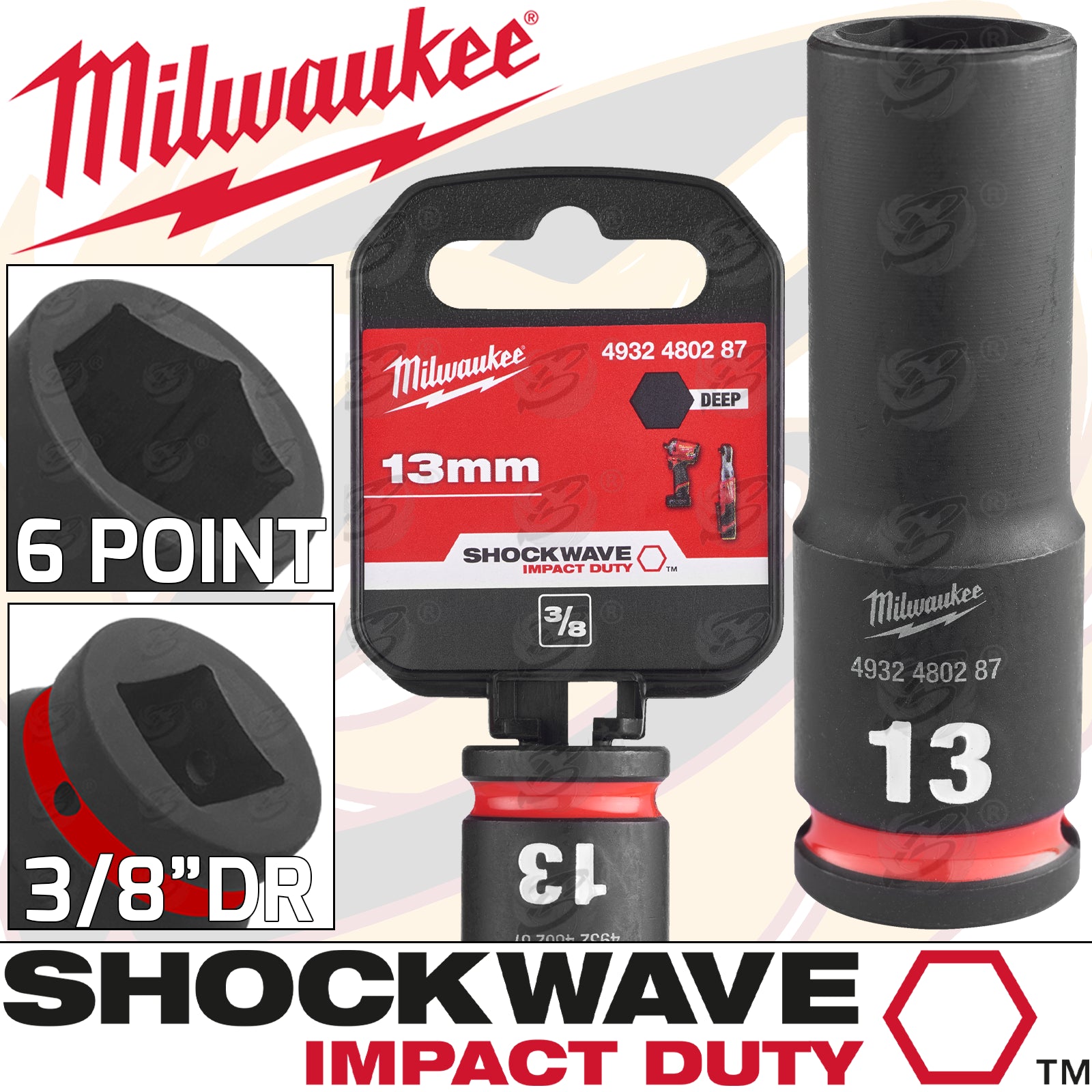 MILWAUKEE 13MM 3/8" DRIVE 6 POINT DEEP IMPACT SOCKET ( SINGLE )