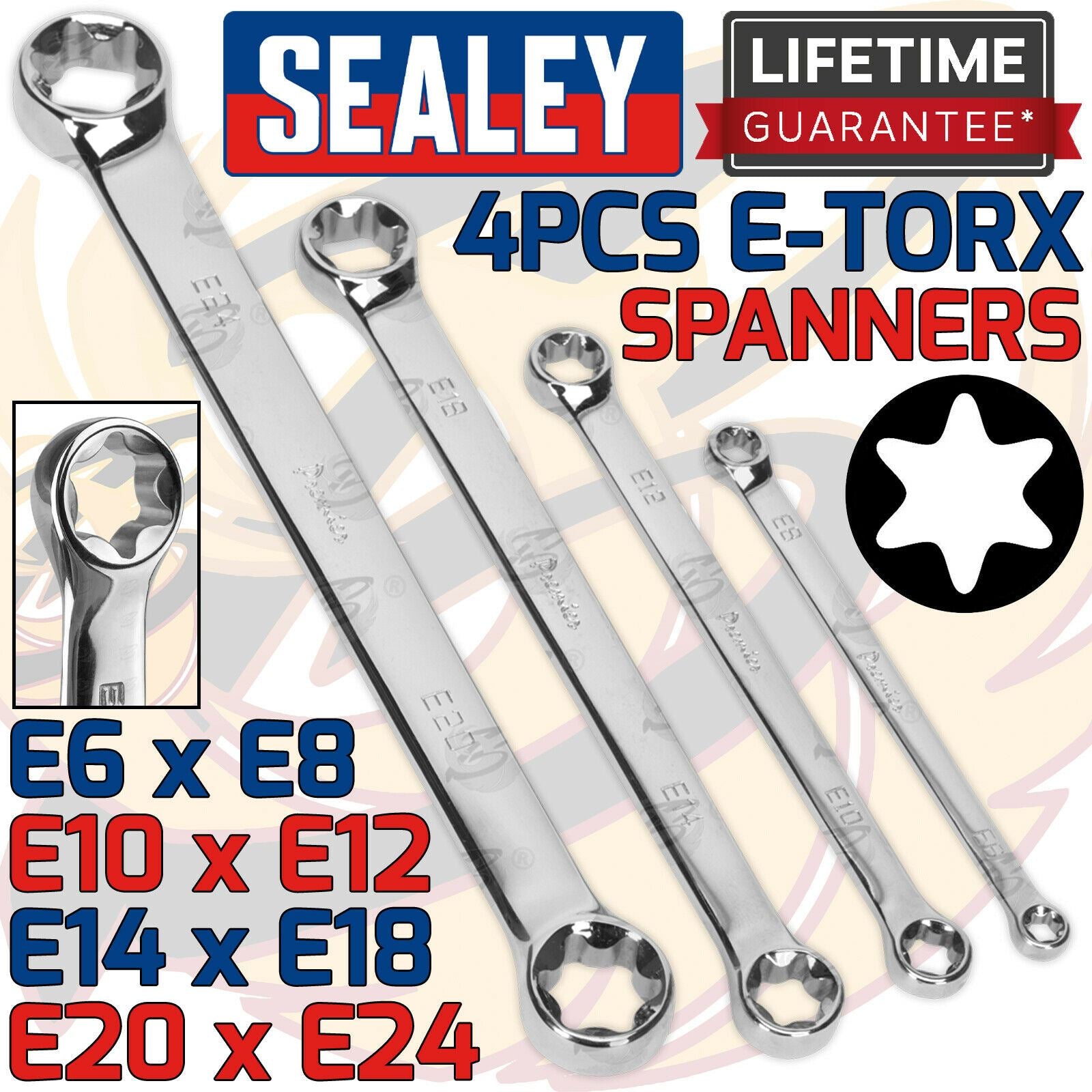 SEALEY 4PCS E - TORX SPANNER SET E6 - E24