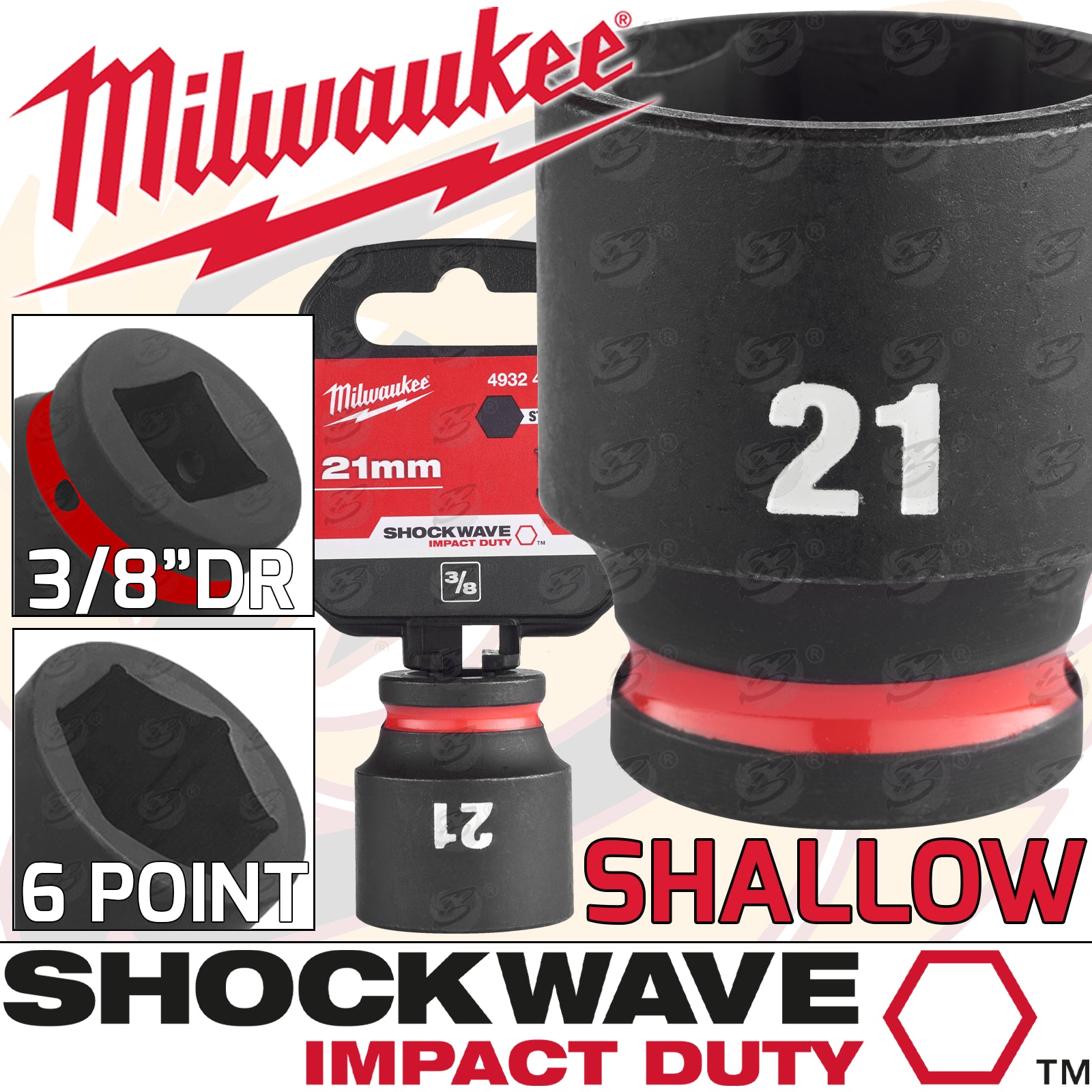 MILWAUKEE 21MM 3/8" DRIVE 6 POINT SHALLOW IMPACT SOCKET ( SINGLE )