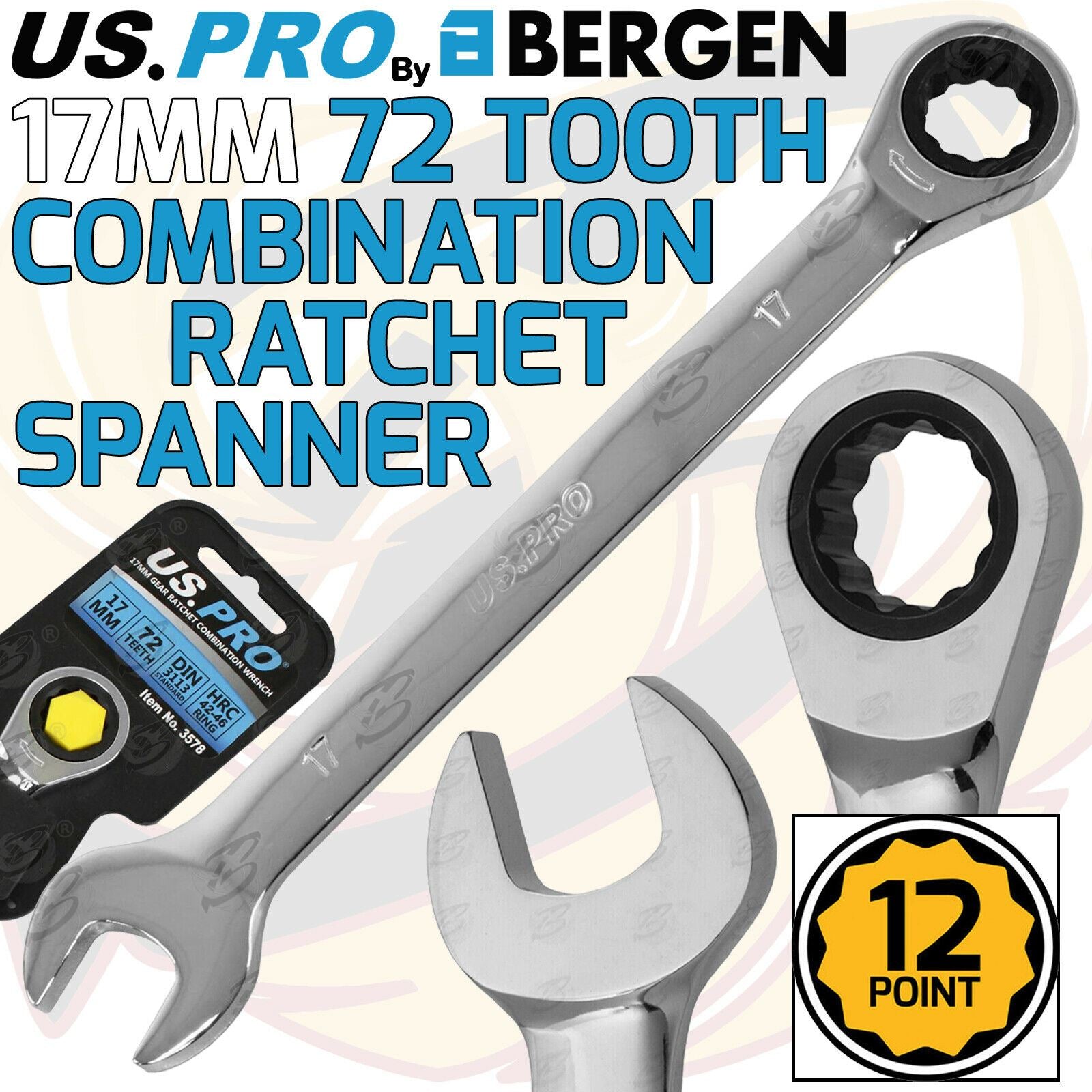 US PRO 17MM 72 TOOTH RATCHET SPANNER