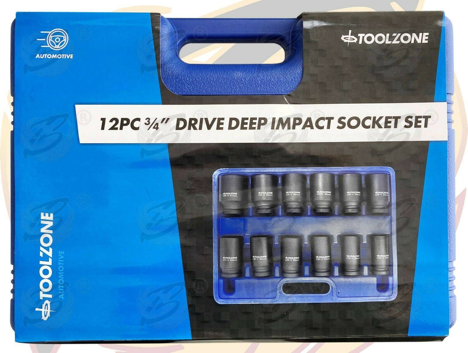 TOOLZONE 12PCS 3/4" DRIVE 6 POINT DEEP IMPACT SOCKETS 24MM - 41MM
