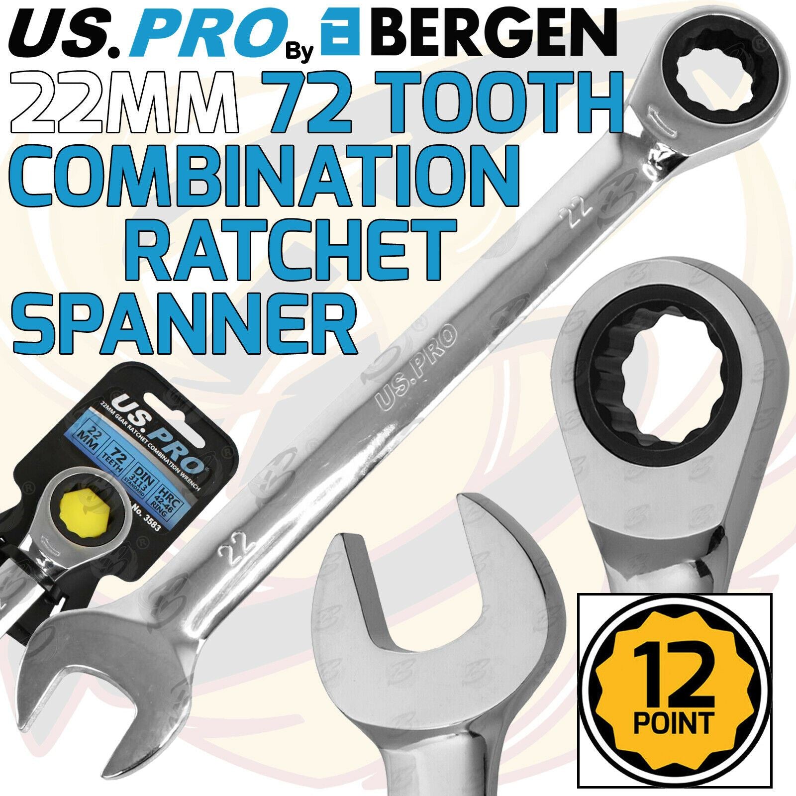 US PRO 22MM 72 TOOTH RATCHET SPANNER