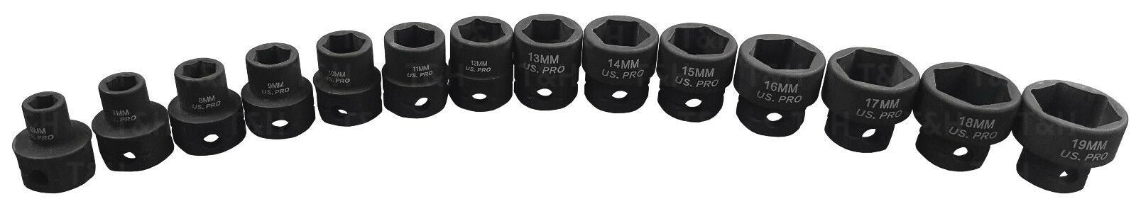 US PRO 14PCS 3/8" DRIVE 6 POINT SHALLOW IMPACT SOCKETS 6MM - 19MM