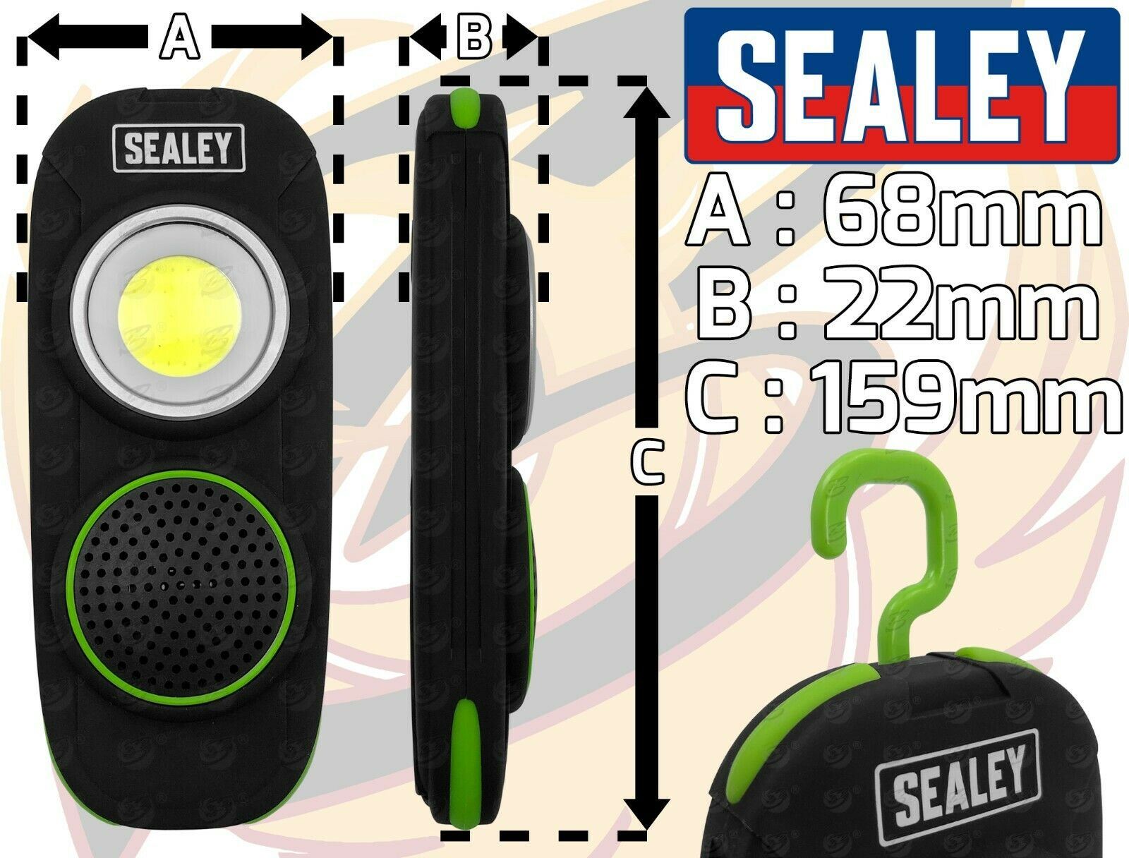 SEALEY COB LED Work Light Torch Li-Ion Rechargeable Wireless Bluetooth Speaker