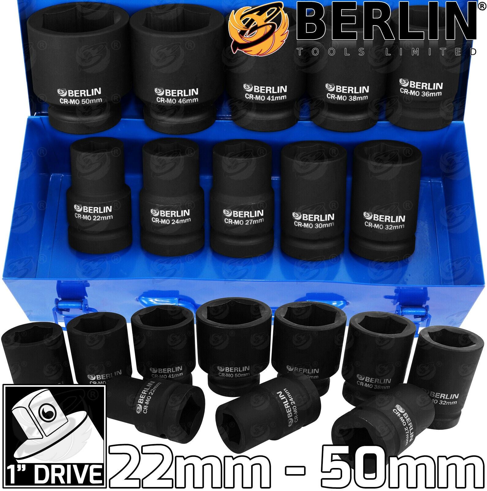 Deep Impact Socket Set With A One Inch Drive And Six Points From Berlin Tools