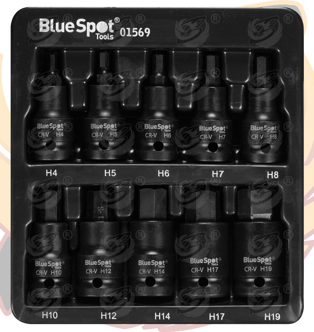 BLUESPOT 10PCS 1/2" DRIVE IMPACT HEX BIT SOCKETS H4 - H19