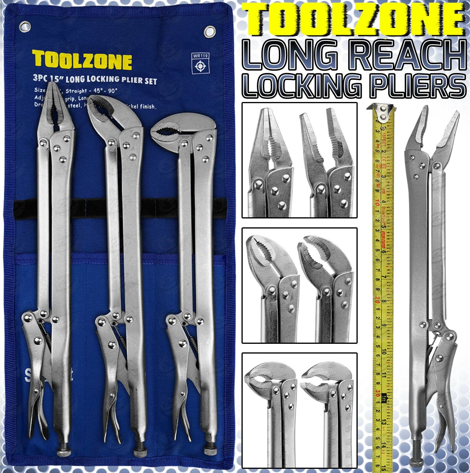 TOOLZONE 3PCS 15" EXTRA LONG LOCKING PLIERS