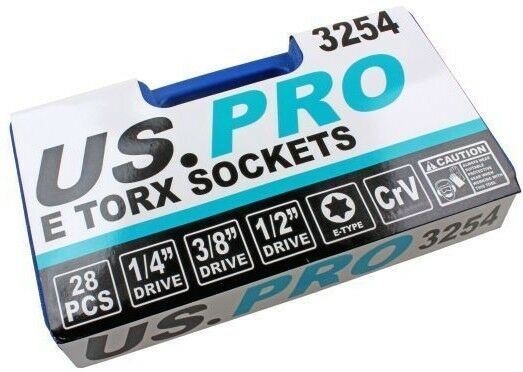 US PRO 28PCS 1/4" & 3/8" & 1/2" DRIVE E - TORX SOCKETS E4 - E24